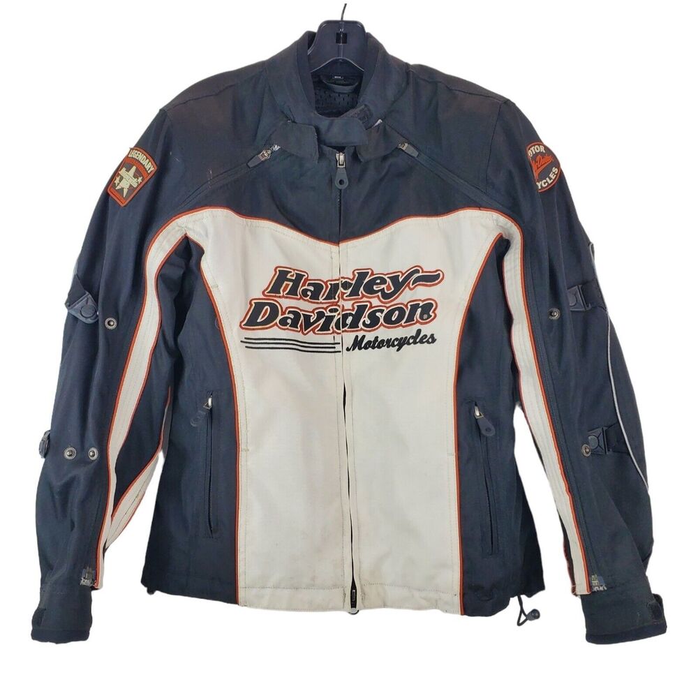 HARLEY DAVIDSON Jacket Adult Small Black White Spell Out Motorcycle Biker Armour